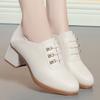 Fashion 2025 Women's Spring Leather Shoes Solid Color Round Toe Chunky Heel Loafers Female Fashion Office High Heels Shoe Mom's Shoes