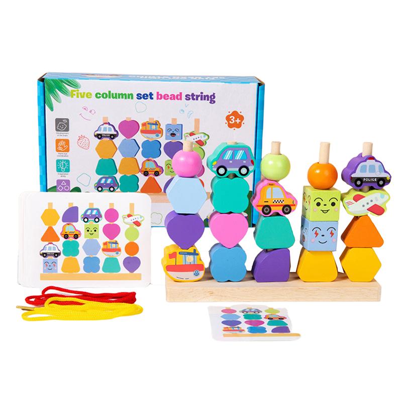 Montessori Wooden Beads Mastery Kit: Fine Motor Skills Builder For Toddlers 2-5 Stacking Blocks Lacing Beads Travel Learning Toy