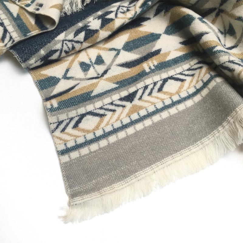 Travel large shawl women's imitation cashmere with double-sided cape geometric pattern fringe air-conditioning room cape summer