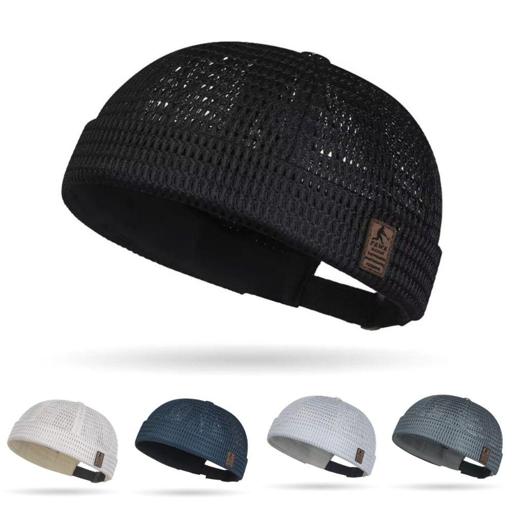 Estilo de Rua Chapéu de Malha de Grade Grande Vazado Costura de Carro Logo de Couro Chapéu de Proprietário Respirável Estilo Hip Hop Chapéu de Malha Verão