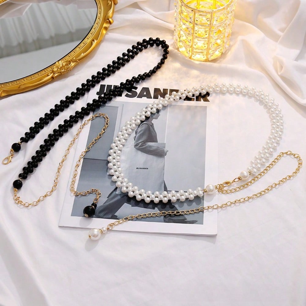 Pearl Belt Women's Diamond Elastic New Waist Chain Women's Decoration with Dress Elastic Versatile Belt Women's Petals
