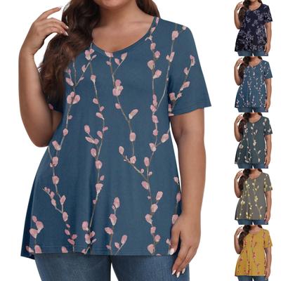 Womens Plus Size Tops Shorts Sleeve Shirts V Neck Casual Clothing Clothes Printed Tops