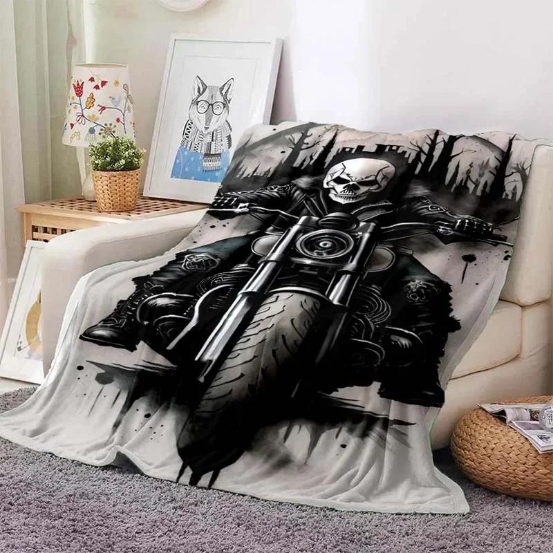 Skull3Dmotorcycle Pattern Gothic Soft PlushBlanketFlannelBlanket Throw Blanket for Living Room Bedroom Beds Sofa Picnic Cover