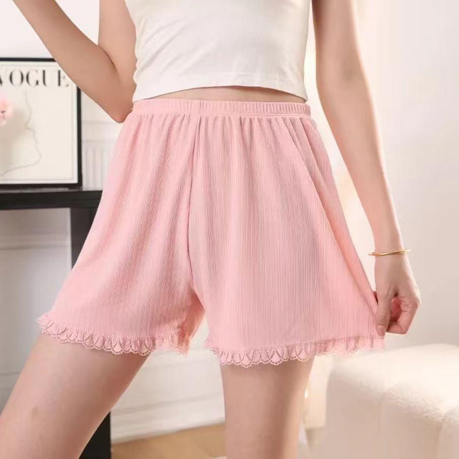 

Жіночі літні мереживні захисні шорти, довжиною три чверті, не оголюються, не скручуються, ледяний шовк, можна носити на вулиці XL рожевий