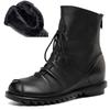 Johnature Genuine Leather Soft Soled Short Boots Versatile Black Lace Up Back Zipper Warm Women's Boots