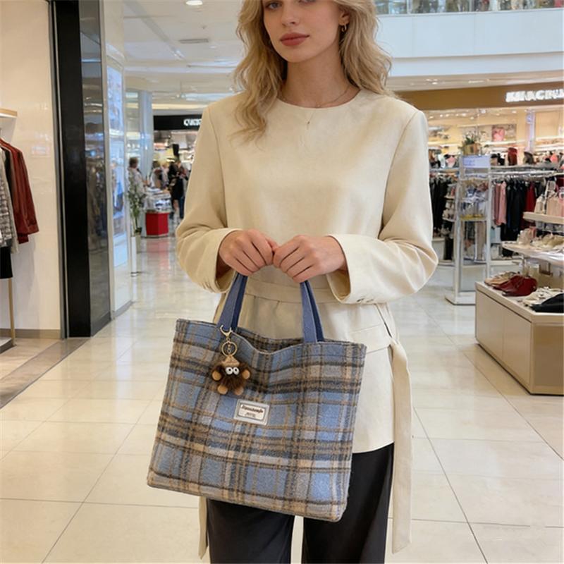 Elegante karierte Woll-Tragetaschen, Retro-Karomuster Handtasche Umhängetaschen für Damen für den täglichen Einkauf, Pendeln, Freizeit
