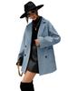 Women's Autumn Wool Overcoat with Turn-Down Collar and Drop Shoulder Design