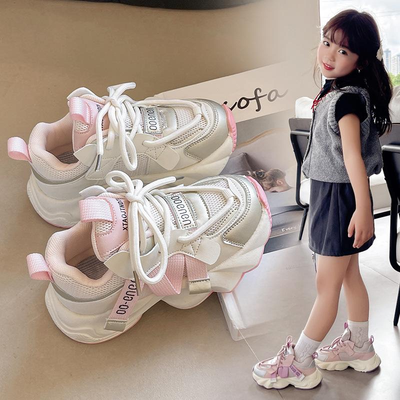 Girls mesh running sneakers autumn 2025 new children's soft-soled dad shoes girls fashion casual shoes