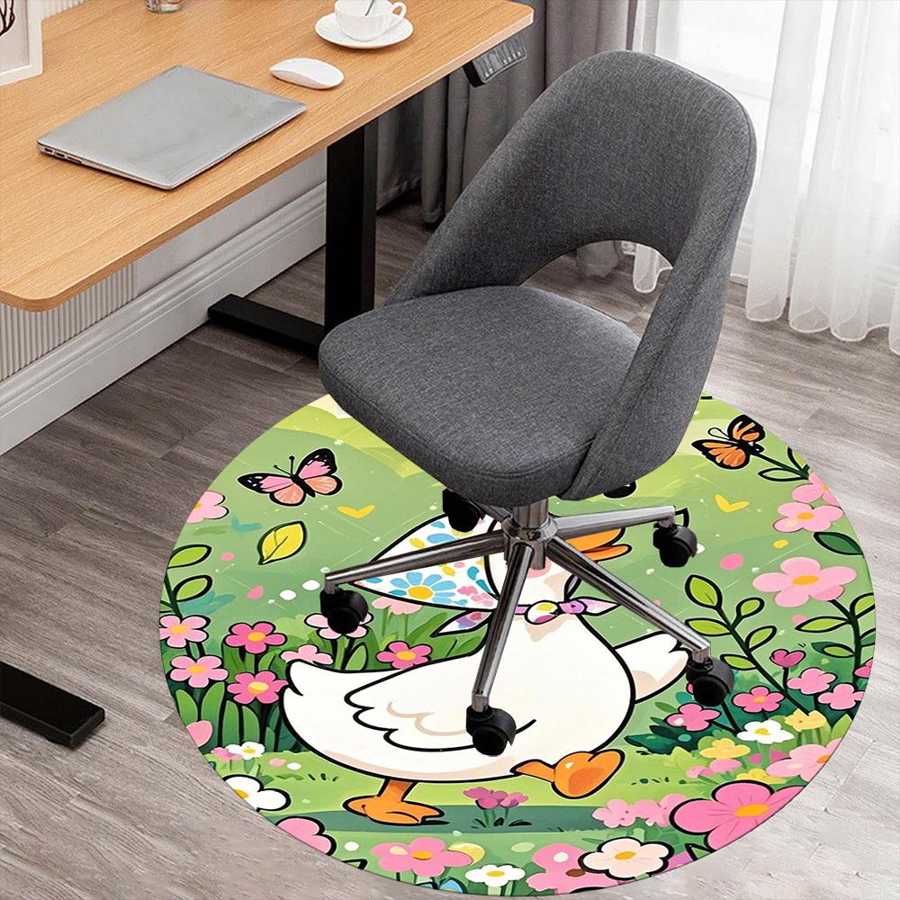1PC Duck Garden Flowers Round Chair Mat Area Rug - Non-Slip, Floor Mat for Office, Bedroom, Home Decor Christmas Gift C0528063