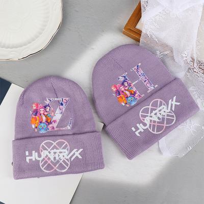 K Pop Demon Hunters Girls Knitted Hats Cartoon Letters Children Beanie Winter Cute Warm Cap Anime Kids Birthday Gifts