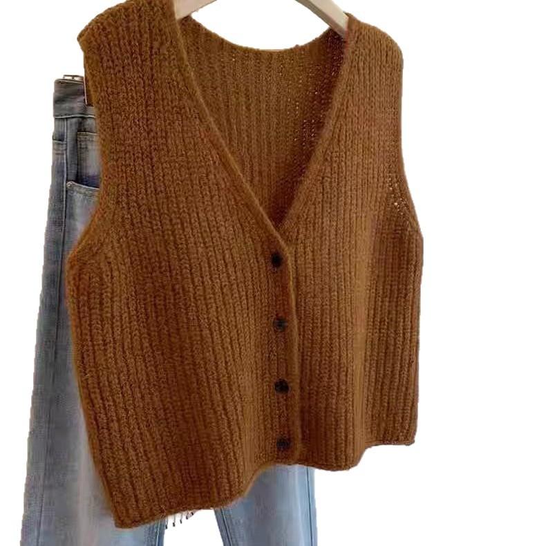 Korean new thick needle retro simple single-breasted sleeveless stacked knitted vest women commuting knitted outer women