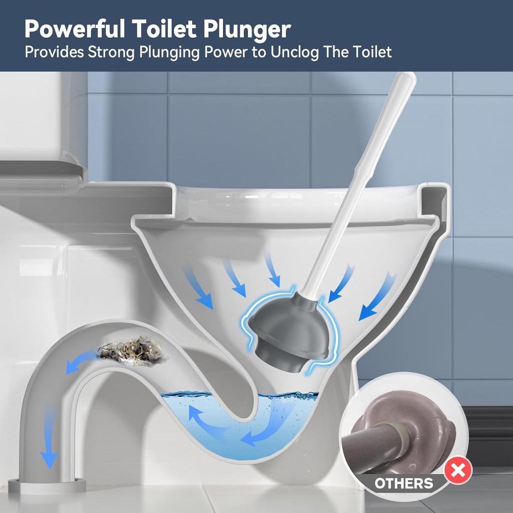 Unique Toilet Plunger and Brush, Silicone Brush and Heavy Duty Toilet Plunger Set with Ventilated Holder, 2-in-1 Toilet Brush and Plunger Combo for