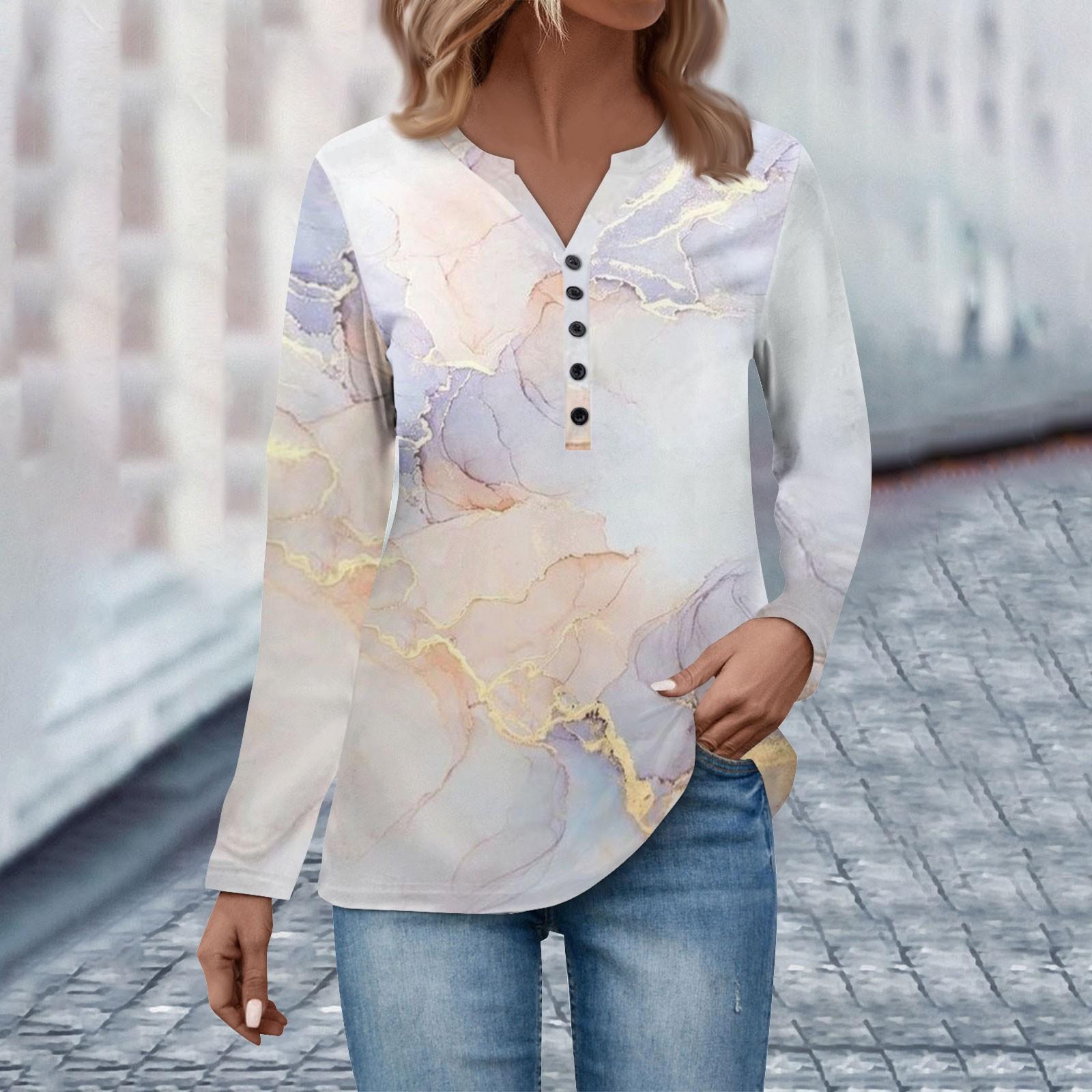 

Women s V Neck Button Long Sleeve T-Shirt Fashion Tops Print Women s Party Casual Tops M хакі