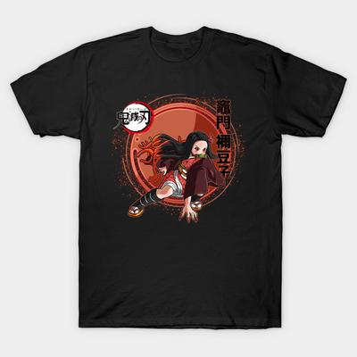 Men Black Print T-shirt Super Large TShirtDemon Slayer Kamado Nezuko Action No-Cut Transfer Paper Print Cotton Tshirt