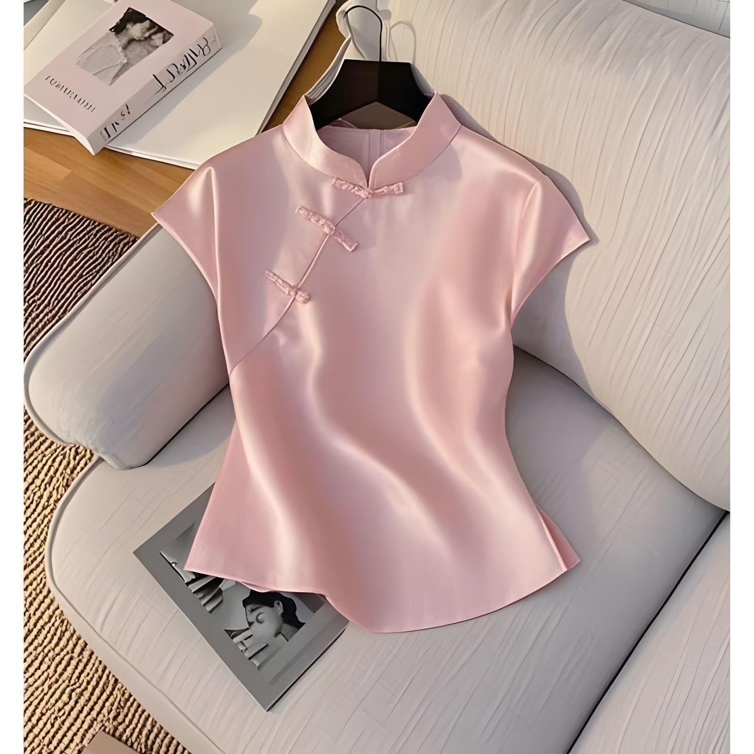 

Новый розовый высококлассный роскошный большой размер супер хорошо выглядящий высококлассный розовый топ с короткими рукавами женский 2025 лето 3XL (recommended 138-75kg) розовый