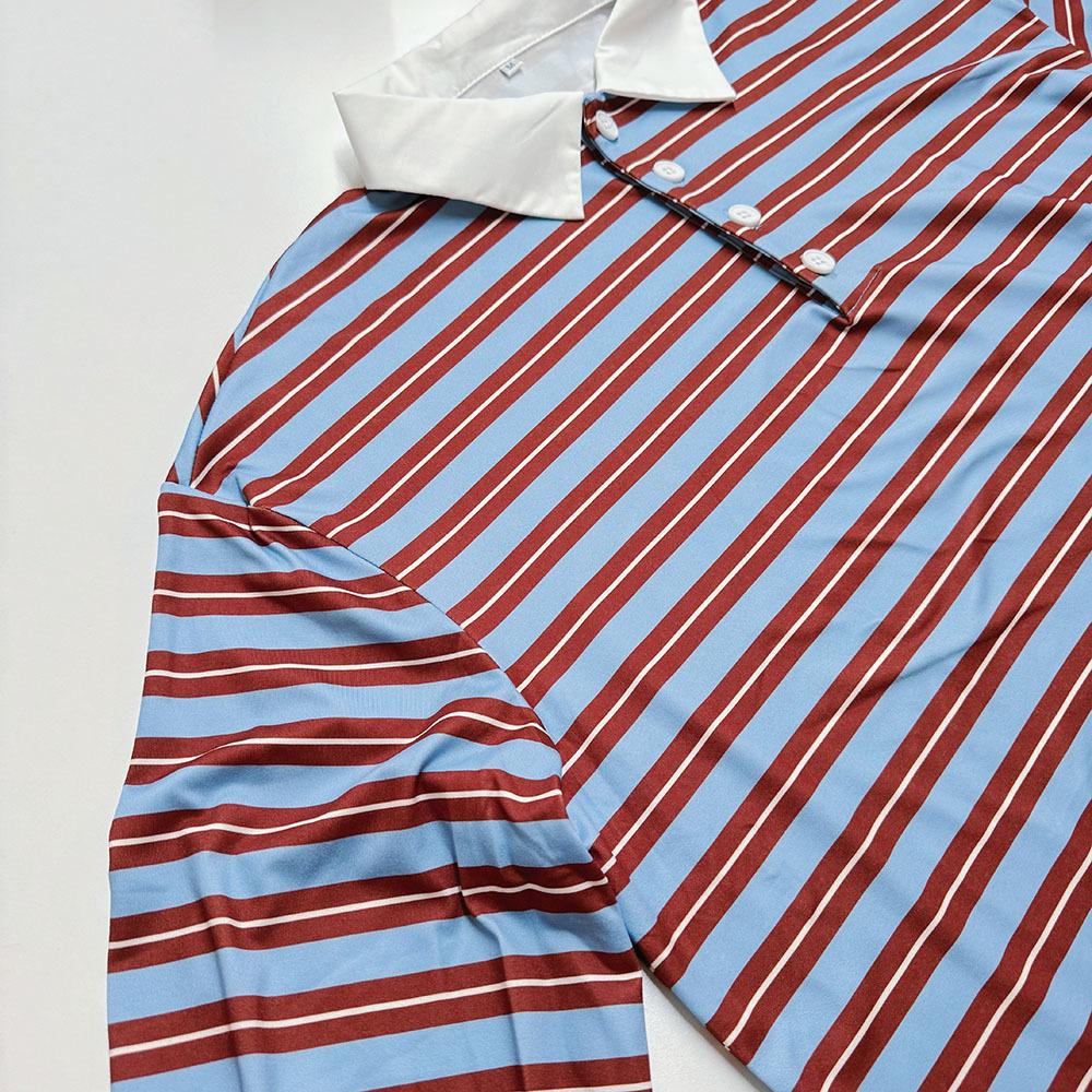 American Retro Autumn Winter V-Neck Color-Block Striped Long Sleeve T-Shirt Women's Cool and Spicy Personality Fashion Long Sleeve Top