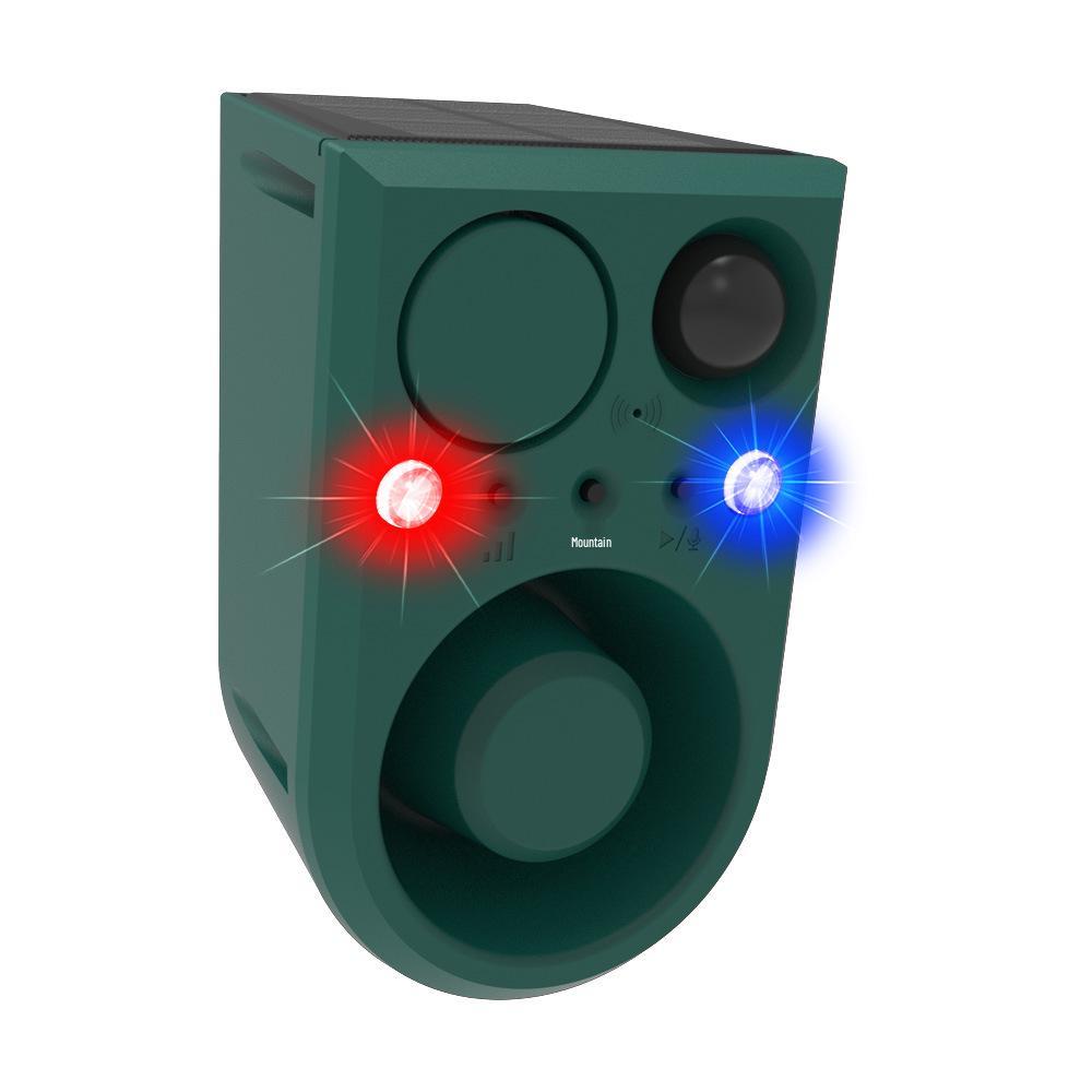 Ruosheng Solar-Powered Alarm with Remote Control, Ultrasonic Strobe, Voice Alerts, and LED To Repel Animals