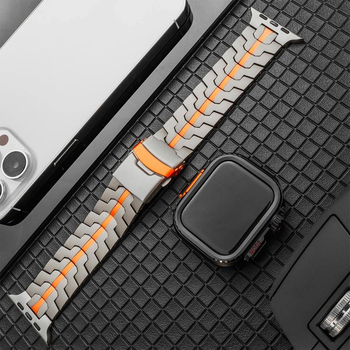 

Розкішний титановий браслет + корпус для Apple Watch Ultra ремінець 44 мм 45 мм 46 49 мм титановий конектор для IWatch серій 10 9 8 7 6 5 4 44mm series 654se