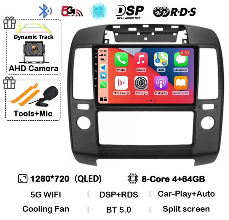 Android 14 Carplay Auto Car Radio For Nissan Navara 3 D40 2004 2005 2006 2007 2008-2010 Multimedia Player GPS 4G WIFI 360 Camera