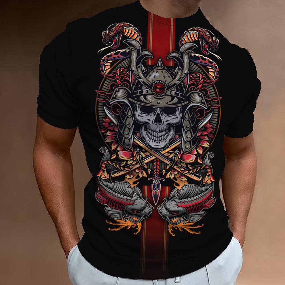 Vintage Gothic Skull 3d Pánské tričko Letní Ležérní Móda Polyester Krátký rukáv Oversized svetr Topy Streetwear Pánská trička