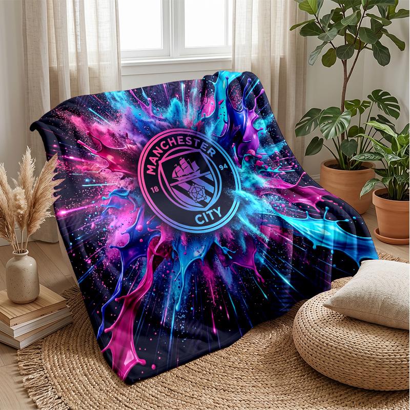 Coperta a tema Manchester City Morbida coperta in flanella Coperta morbida da divano Coperta accogliente per divano e letto per la decorazione della casa