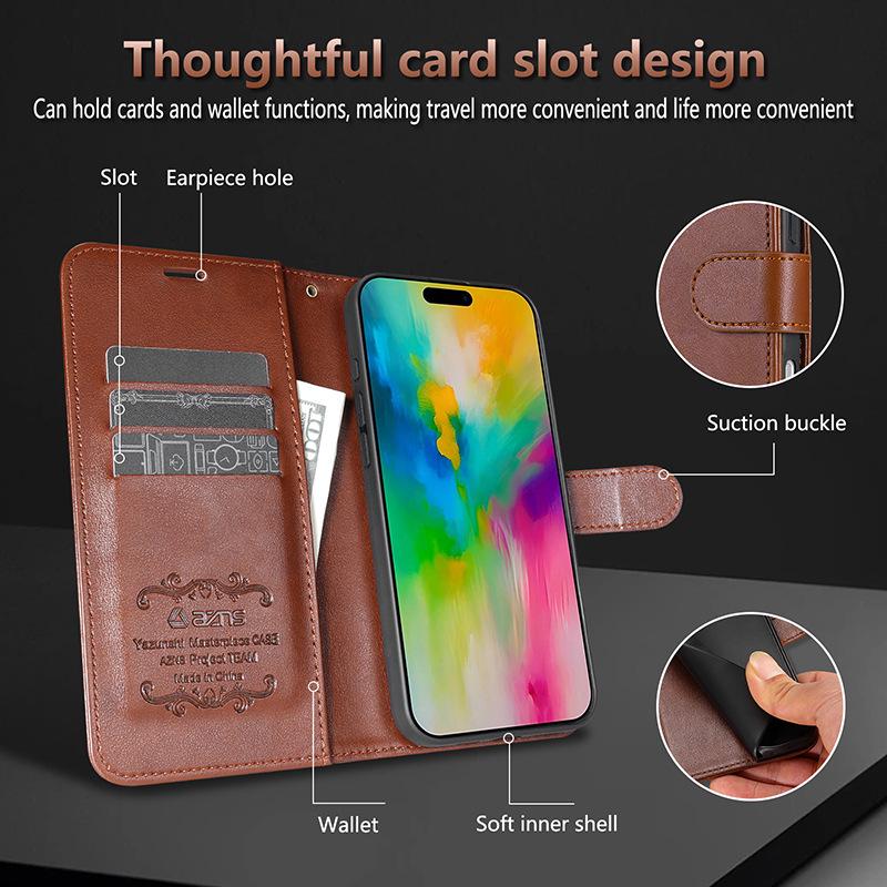 Flipové pouzdro na peněženku z TPU kůže s ovčí kůží pro iPhone 17 Pro Max s magnetickým zapínáním