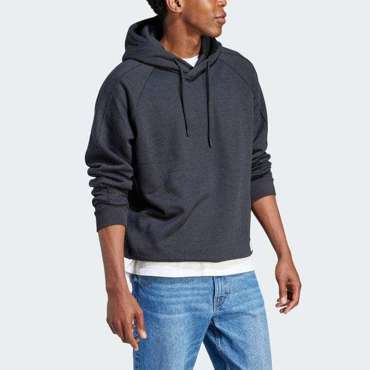 Adidas Long Hoodie Solid Color Logo Loose Fit Hooded Sweatshirt Men Hoodies Black Gray IS7487