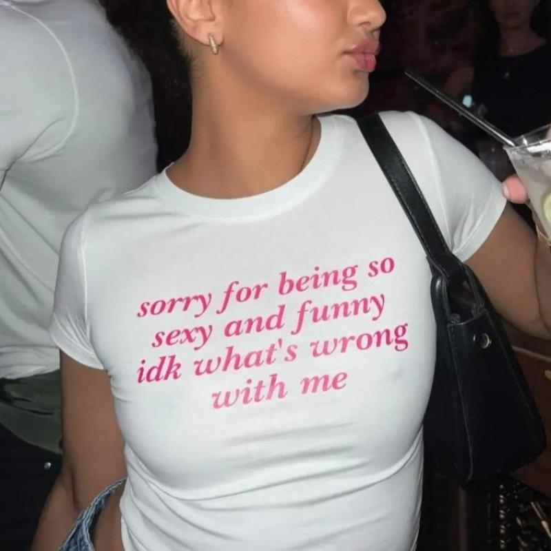 2KWEIRD Y2K Buchstaben-Print Vintage High Street Ästhetisches T-Shirt 2000er Crop Top Sommer Punk Kurzarm Kleidung Lässiges Streetwear T-Shirt