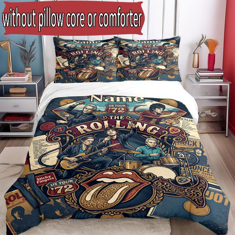 3-teiliges Bettbezug-Set (1 * Bettbezug + 2 * Kissenbezug, ohne Kern), Benutzerdefinierter Name The Rolling Stones Muster Bettwäsche-Set, Heim Schlafzimmer Dekor Geschenk