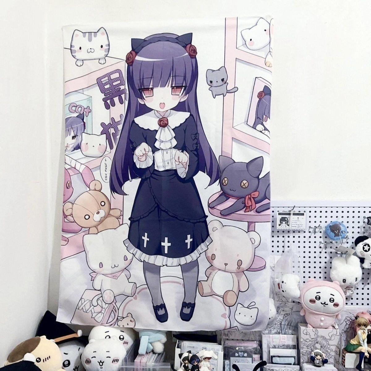 

New Anime Purple Kawaii Cat JK Girl Tapestry Ins Style Aesthetic Atmosphere Wall Hanging For Girls Bedroom Decor 74x94cm(29x37in)