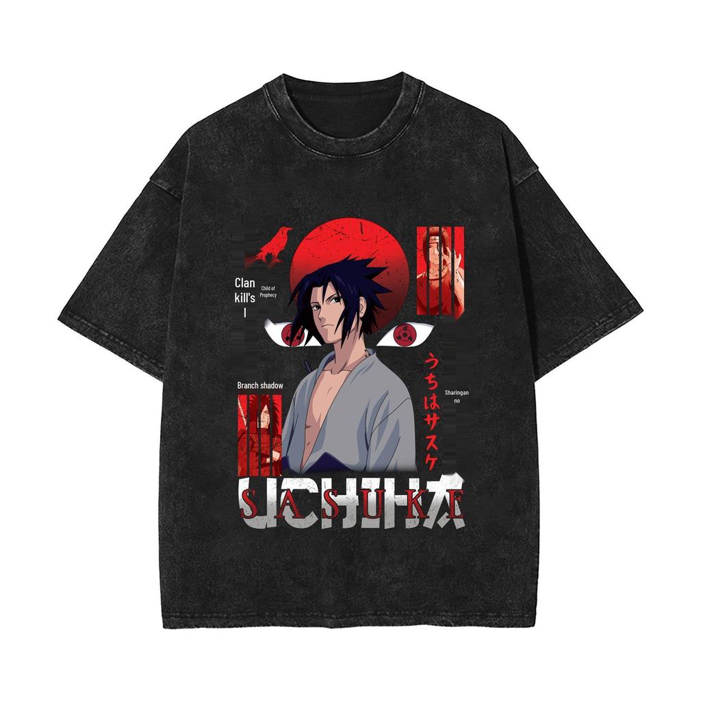 Naruto & Sasuke Vintage Washed Short Sleeve T-shirt - American High Street Style