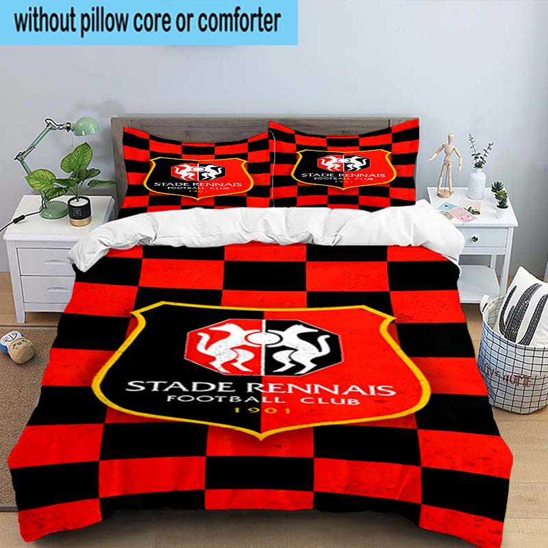 3PCS Stade Football Club Crest Bedding Set,Including 1pc Duvet Cover And 2pcs Pillowcases Perfect for Bedroom, Dormitory, Fan Christmas gift