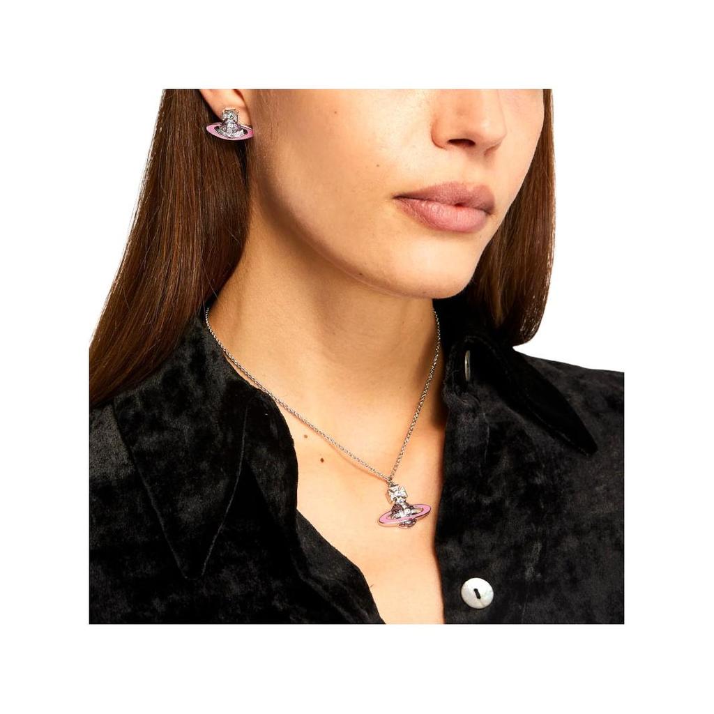 VIVIENNE WESTWOOD Roxanne Porcelain Glaze Vintage Silver Saturn Crystal Earrings Women Earrings 6201032Q02P309P309