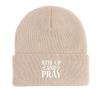 RISE UP AND PRAY" Print Knitted Hat Beanie, Skullies Beanies Warm Cozy Stylish Headwear Knit Cap Beanie