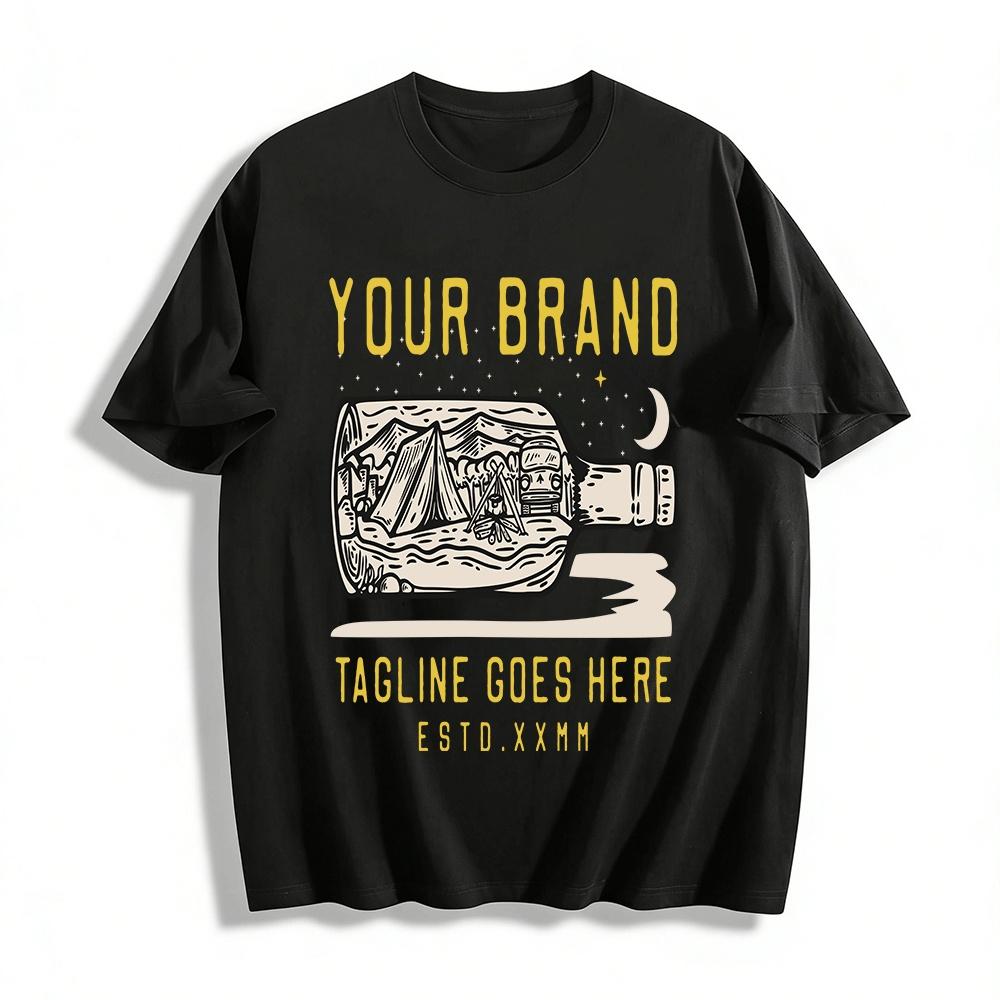 

Vintage Camping Scene In Bottle Graphic Casual Outdoor Tee Pure cotton T-shirt XXS