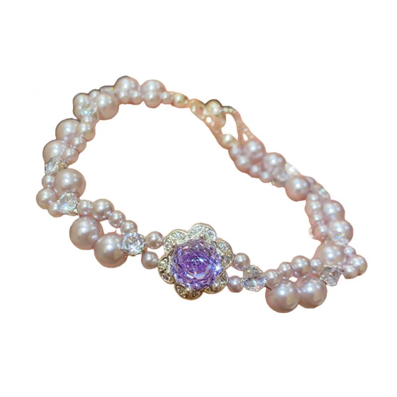 French Zircon Pearl Flower Bracelet: Elegant, Light Luxury Jewelry for Women