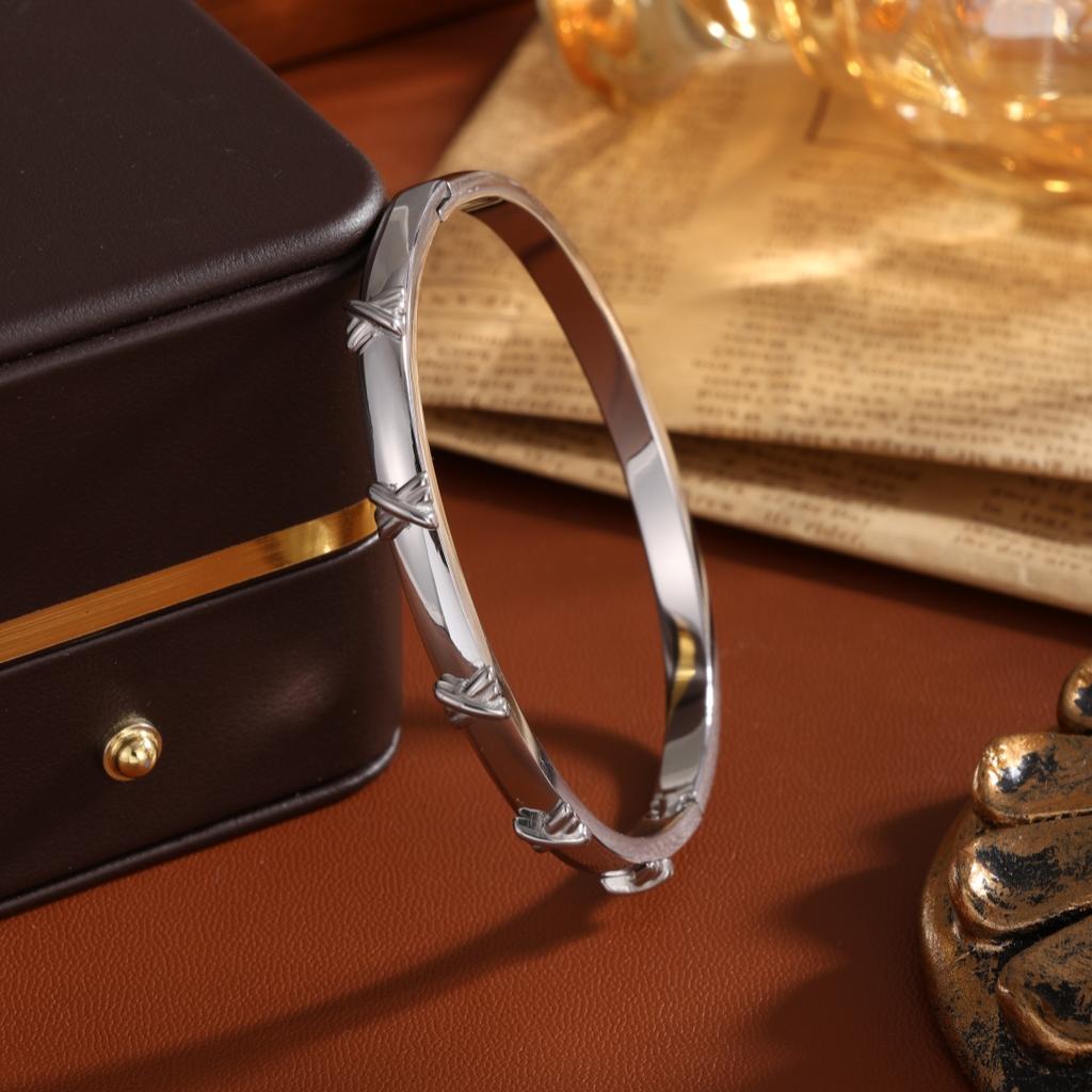 Htpwe Stainless Steel Letters X-ray Bracelet Women's Plated 18k Gold Couple Holiday Gift Bracelet Party Daily Zircon