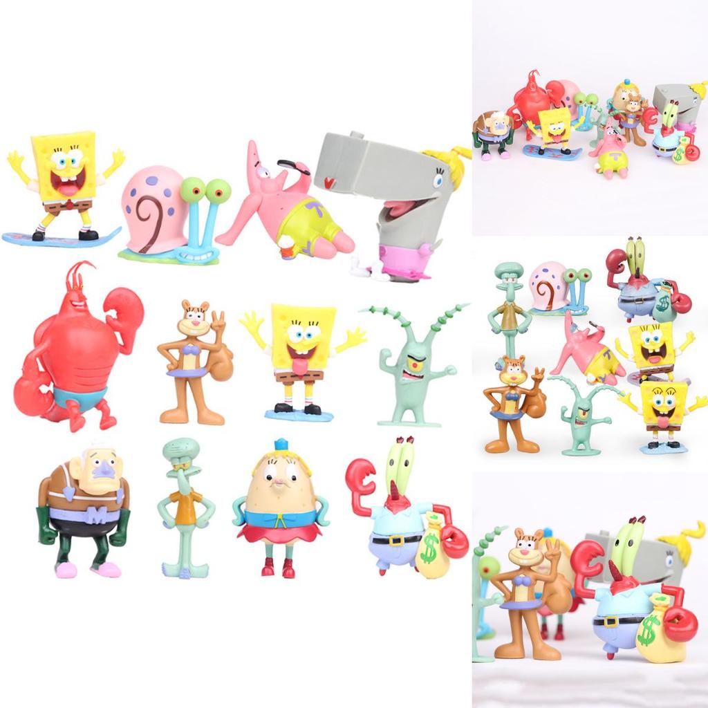 Bunte Spongebob Schwammkopf Patrick Sandy Gary 12 Stück Actionfigur Kuchenaufsatz Spielzeug für Feiern