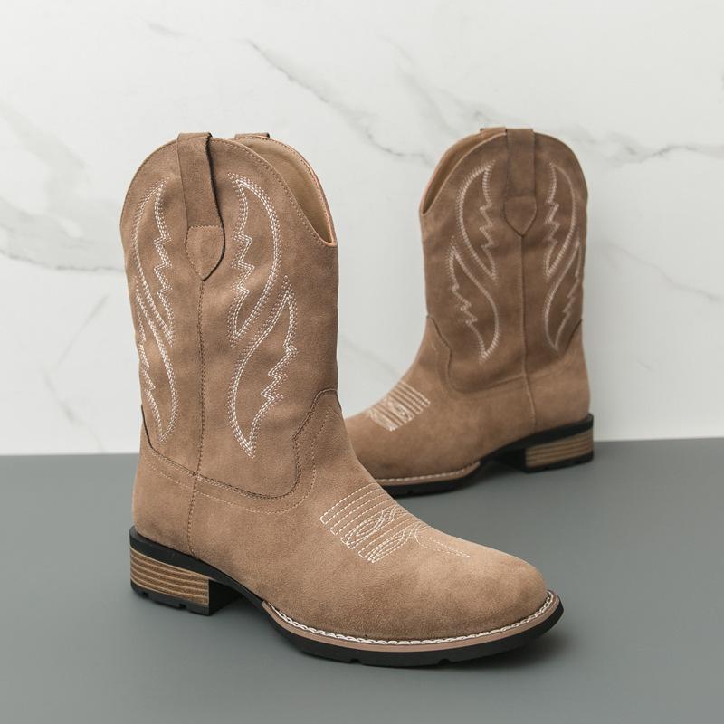 Herren Plus Size Bestickte Leder-Cowboy-Stiefel - Western Style zum Hineinschlüpfen Hohe Stiefel