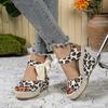 Large Size Leopard Print Wedge Sandals Summer New European and American Bow Round Head Height Increase Women's Shoes