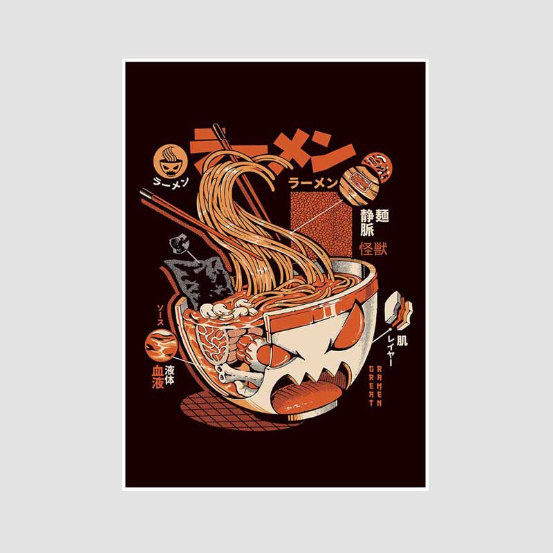Japanese Food Guide Retro Posters Funny Noodles Poster Mural Wall Art Prints White Paper Art Painting Room Decoration Pictures Home Decor