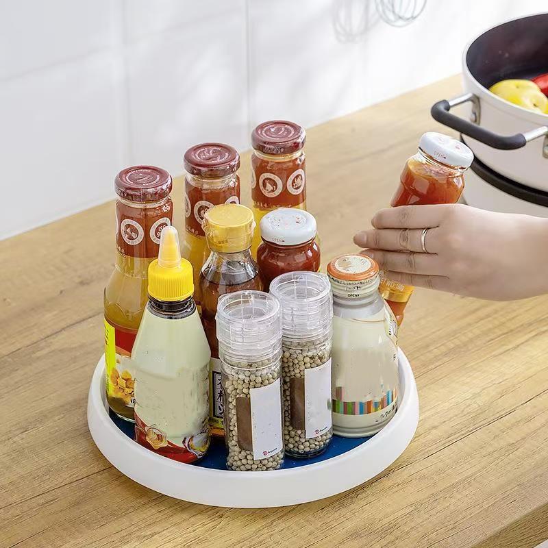 2pcs/Stainless Steel Seasoning Storage Rack Kitchen Round Storage Tray Household Multi-Functional Condiment Rack