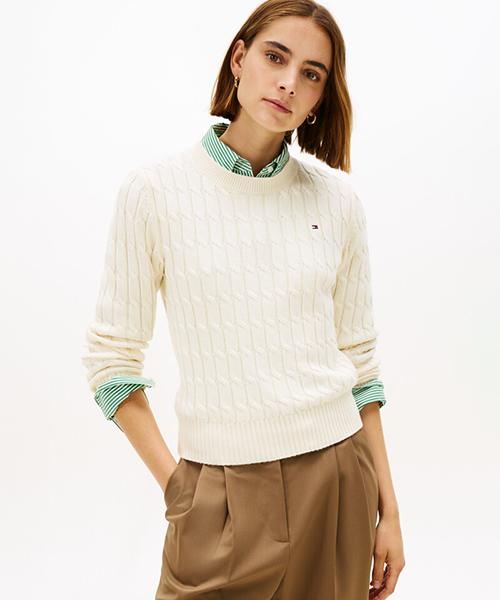TOMMY HILFIGER Cotton Cable Crew Neck Sweater (T22G0Kto001Wt2Aef)