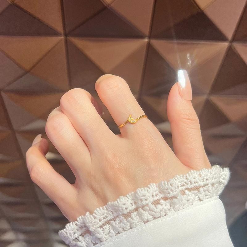 Small Moon Ring Women's Light Luxury Niche Ins French Meniscus Zircon Opening Adjustable Index Finger Ring