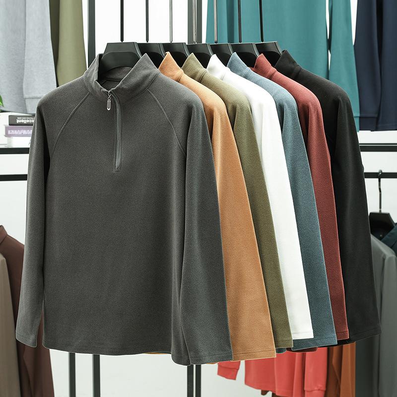 

Men Solid Color Zipper Sweatshirt Men s Base Shirt Fashion Casual Stand Collar T-shirt Velvet Pullover XL чорний