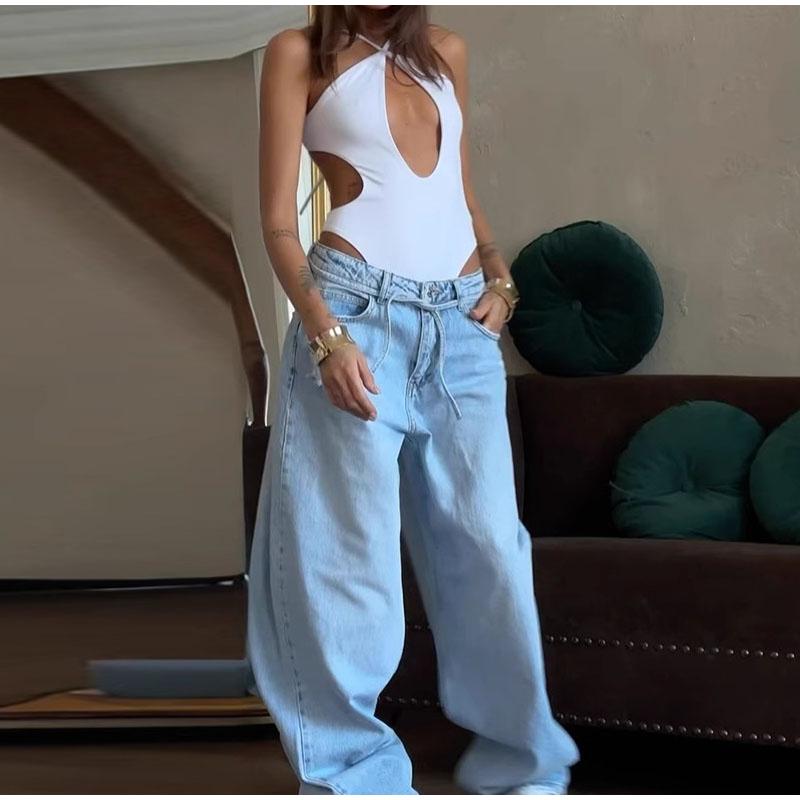 High Street Light Blue High Waist Wide Leg Jeans Women's 2025 Spring Autumn Loose Tall Extended Floor Length Office Lady Denim Pants