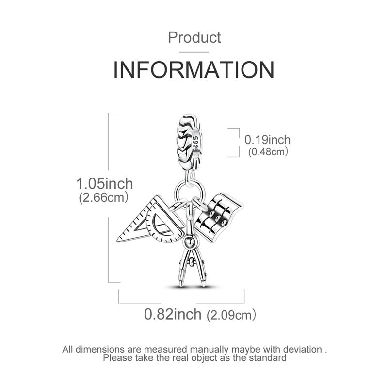 Copper Ruler Book Compass Pendant Charms Jewellery Fit Original Bracelet Necklace For Women Diy Gift