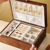 Elegant Walnut Wooden Double Layer Jewelry Box Portable Travel Organizer with Built-in Storage Compartments