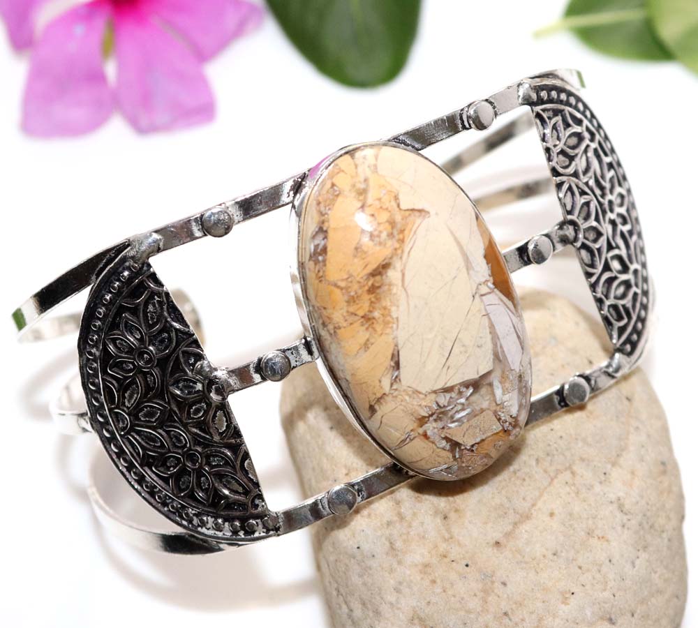 Huge Brecciated Mookaite 925 Silver Plated Bangle 6.5" Unique Jewelry Trendy v8k31