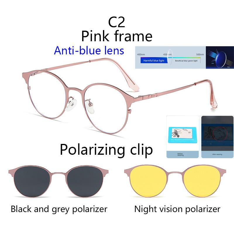 Round Metal Framed Magnetic Clips Sunglasses On Eyeglasses Optical Lens Prescription Lens Magnet Eyeglasses Blue Ray Blocking